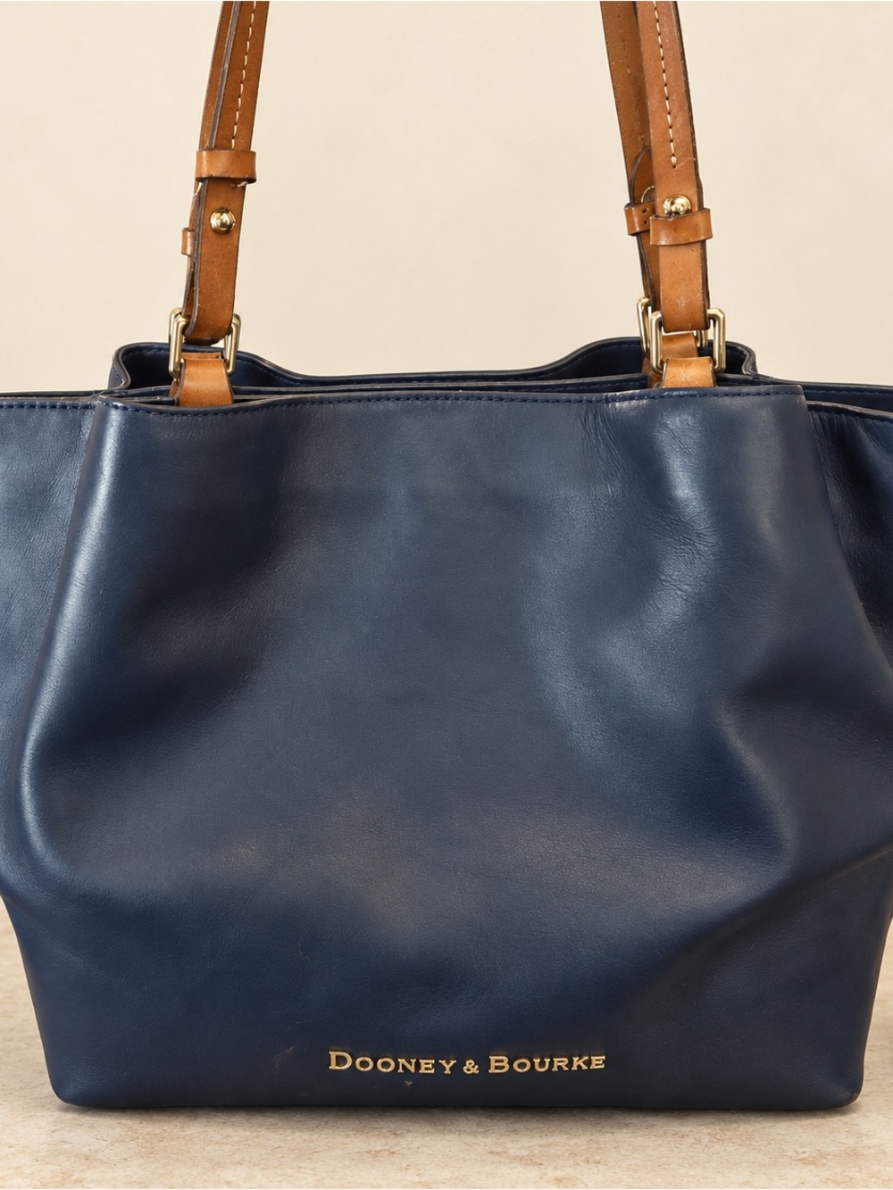 Dooney & Bourke Navy Leather Shoulder Bag with Tan Straps